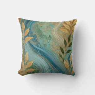 Abstract Zaffre-Golden Leaf Artwork Style 4 Cushion