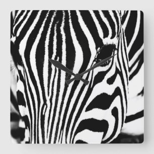 Abstract Zebra black and white head photo Square Wall Clock