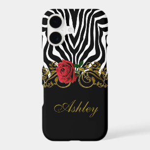 Abstract Zebra Flower Red Black White Gold        