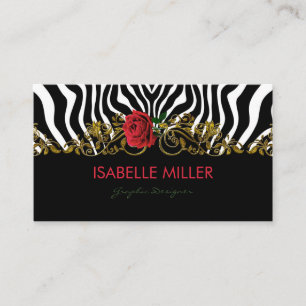 Abstract Zebra Flower Red Black White Gold Business Card