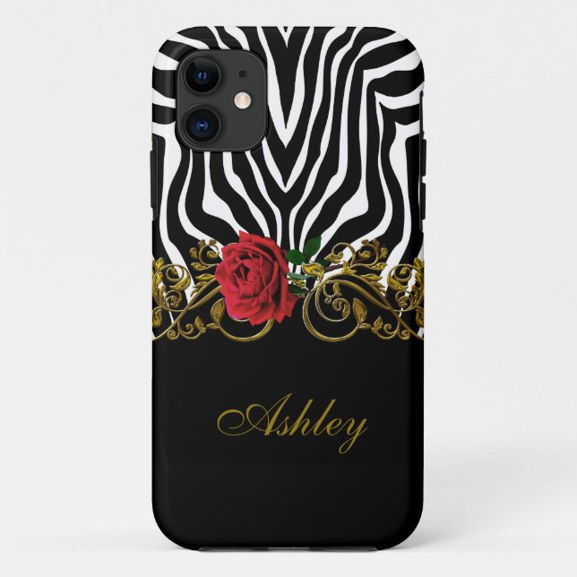 Abstract Zebra Flower Red Black White Gold         Case-Mate iPhone Case (Back)