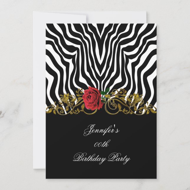Abstract Zebra Flower Red Black White Gold         Invitation (Front)
