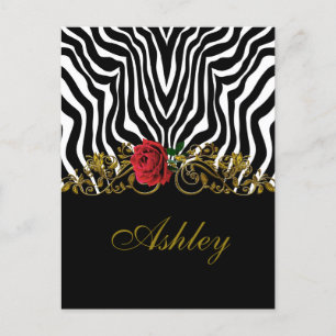 Abstract Zebra Flower Red Black White Gold        Postcard