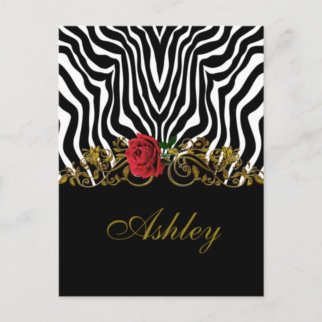 Abstract Zebra Flower Red Black White Gold        Postcard (Front)