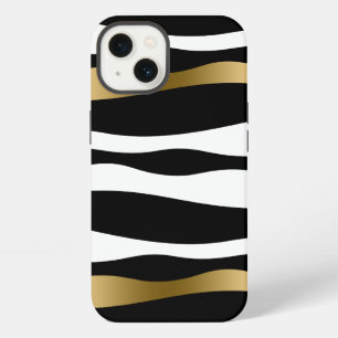 Abstract Zebra Stripes Black White & Gold iPhone 13 Case