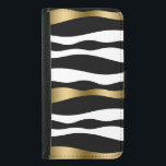 Abstract Zebra Stripes, Gold Black & White Samsung Galaxy S5 Wallet Case<br><div class="desc">Elegant black white and gold accents abstract wavy zebra stripes pattern</div>