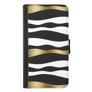 Abstract Zebra Stripes, Gold Black & White Samsung Galaxy S5 Wallet Case