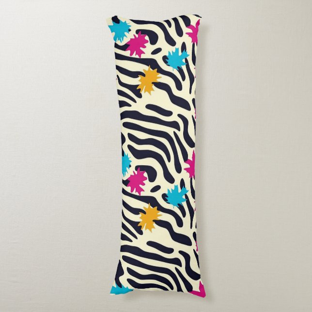 Abstract Zebra Stripes with Leaf Paint Splash Body Cushion (Front Vertical)