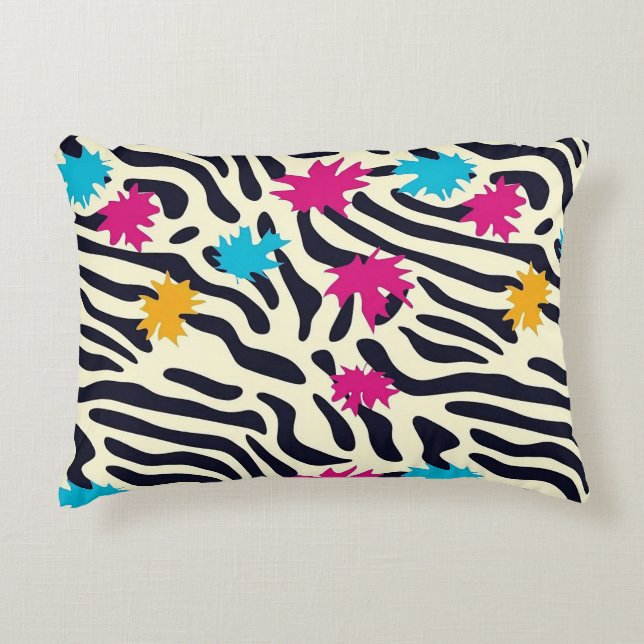 Abstract Zebra Stripes with Leaf Paint Splash Decorative Cushion (Front)