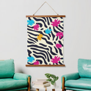 Abstract Zebra Stripes with Leaf Paint Splash Hanging Tapestry