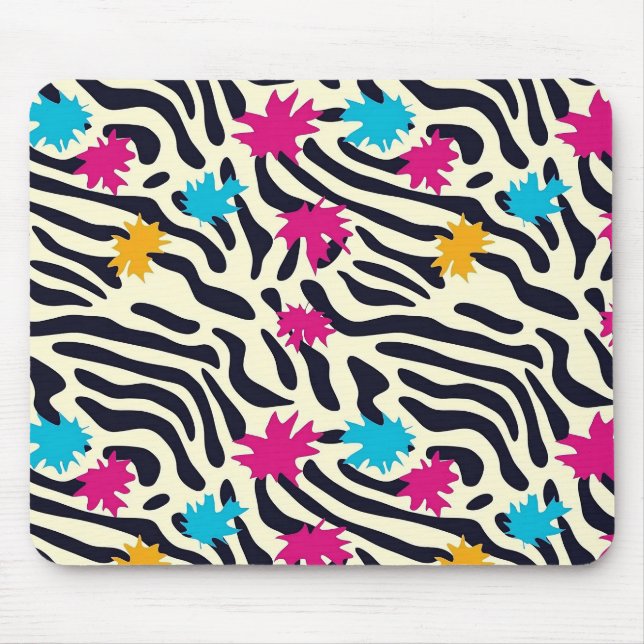 Abstract Zebra Stripes with Leaf Paint Splash Mouse Pad (Front)