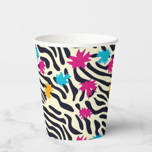 Abstract Zebra Stripes with Leaf Paint Splash Paper Cups