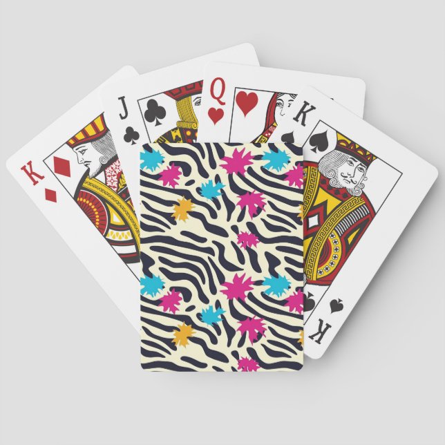 Abstract Zebra Stripes with Leaf Paint Splash Playing Cards (Back)