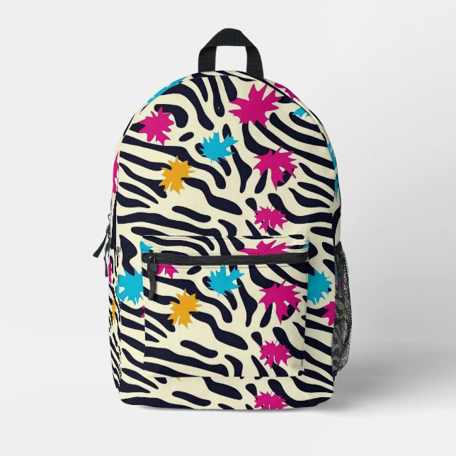Abstract Zebra Stripes with Leaf Paint Splash Printed Backpack (Front)