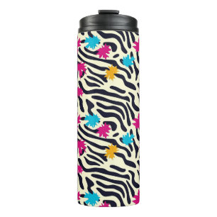 Abstract Zebra Stripes with Leaf Paint Splash Thermal Tumbler