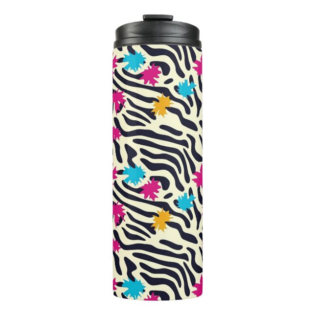 Abstract Zebra Stripes with Leaf Paint Splash Thermal Tumbler (Front)