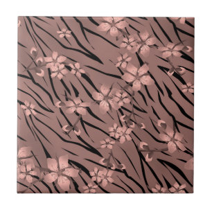Abstract zebra tiger skin leather blooming flowers ceramic tile