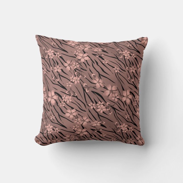 Abstract zebra tiger skin leather blooming flowers cushion (Front)