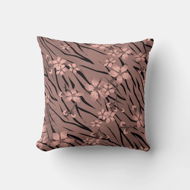 Abstract zebra tiger skin leather blooming flowers cushion (Front)