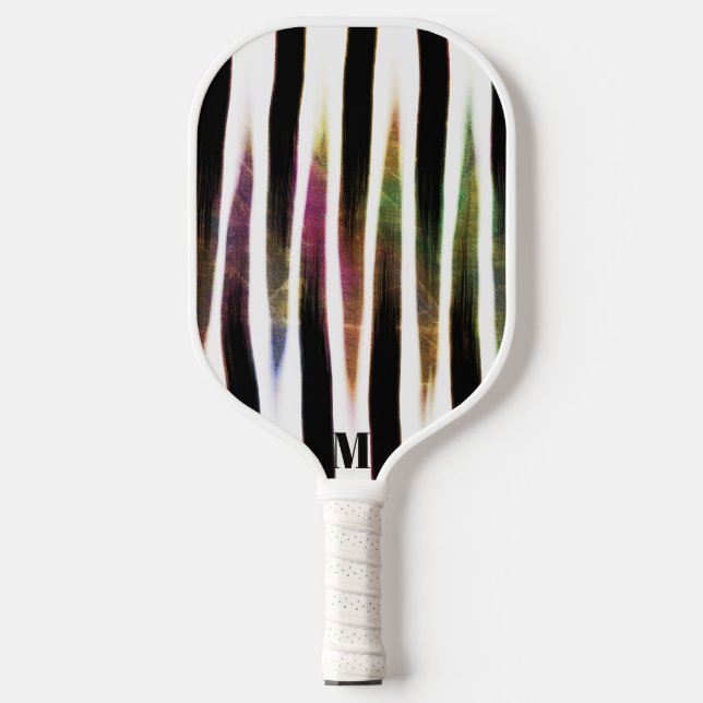 Abstract Zebra with Autumn Colours Pattern Monogra Pickleball Paddle (Front)