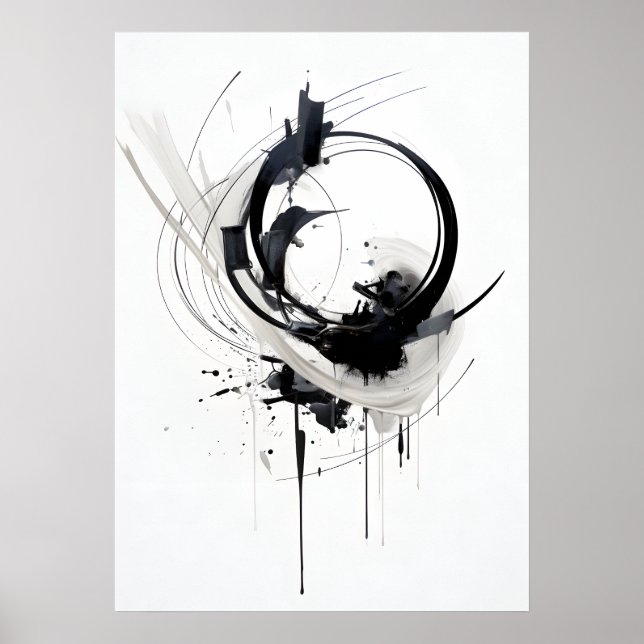 Abstract Zen Circle Black And White Poster (Front)