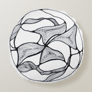 Abstract Zen Design with Black and White Flower Round Cushion