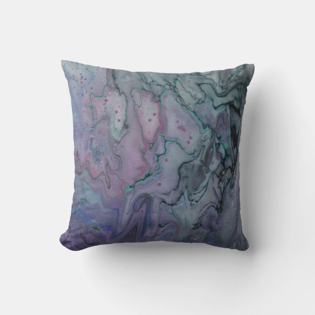 Abstract Zen Marbled Purple Teal and Black Cushion (Front)
