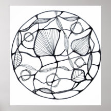 Abstract Zen White and Black Leaf Design