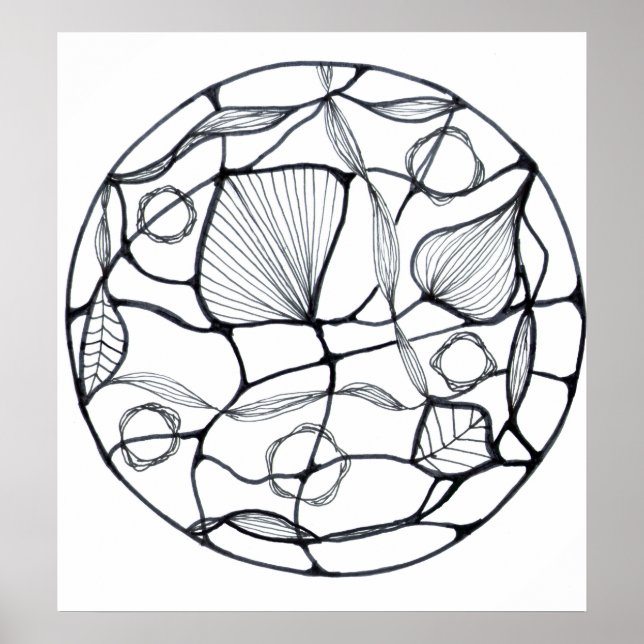 Abstract Zen White and Black Leaf Design Poster (Front)