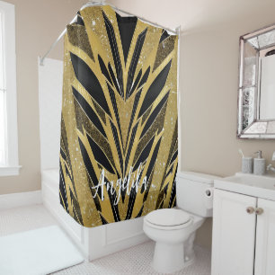 Abstract Zigzag Chevron Black and Gold Custom Shower Curtain