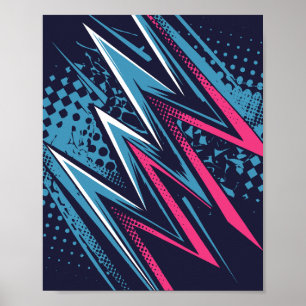 Abstract Zigzag Design in Cyan & Bright Pink Poster