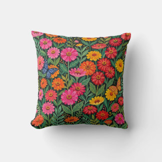 Abstract Zinnias Butterflies Throw Pillow