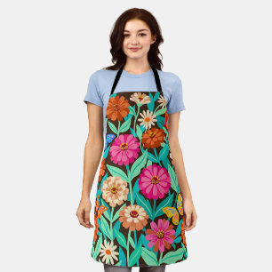 Abstract Zinnias Garden Butterflies Apron