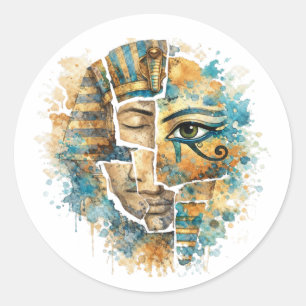 AbstractAncientEgyptian Pharaoh with Eye of Horus Classic Round Sticker