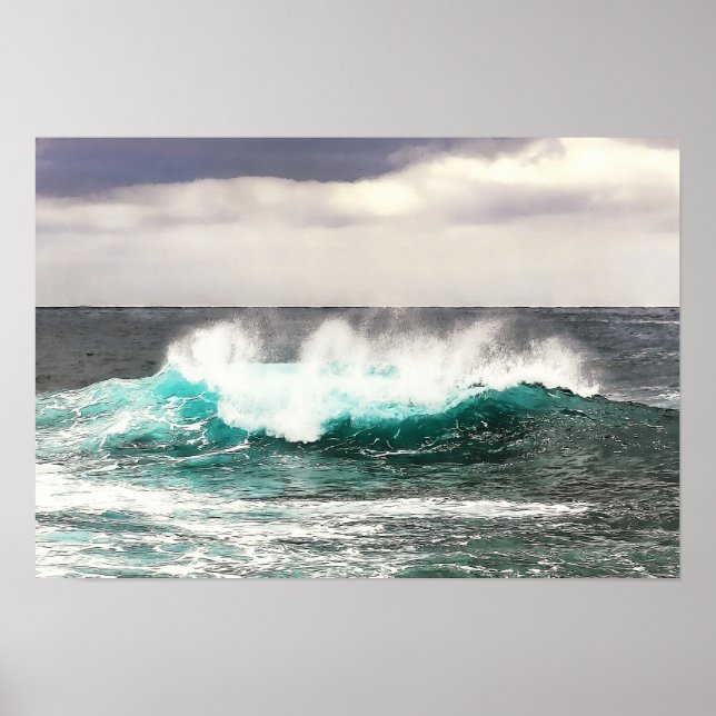 Abstracted Big Ocean Wave Rolls In to Shore Poster (Front)