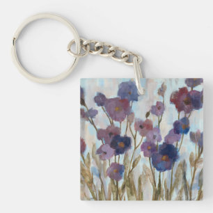 Abstracted Florals In Purple Key Ring