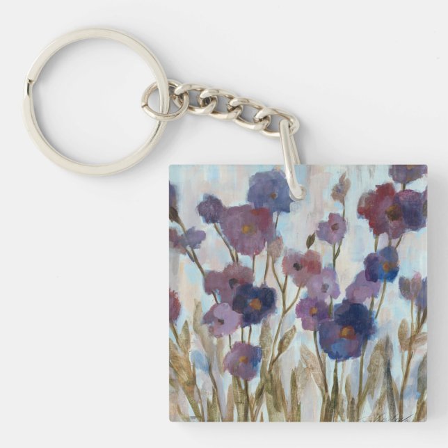 Abstracted Florals In Purple Key Ring (Front)