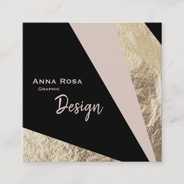 *~* AbstractGold Foil Pink Blush Geometric Square Business Card (Front)