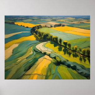 Abstraction Agricultural Area and Green Wavy Field Poster