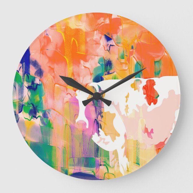 Abstraction Cow Watercolor Silhouette Large Clock (Front)