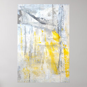 'Abstraction' Grey and Yellow Art Poster Print