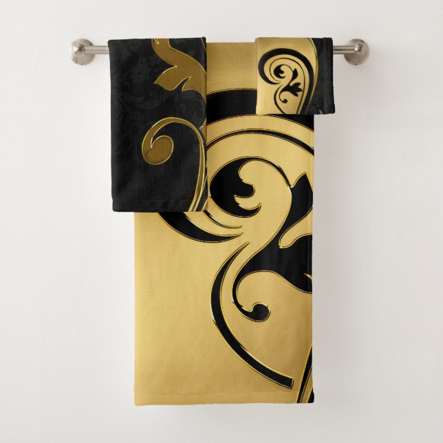 Abstracts featuring Gold accents on Black & White  Bath Towel Set (Insitu)