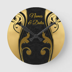 Abstracts featuring Gold accents on Black & White  Round Clock