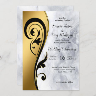 Abstracts Gold on Black & Mixed Marble Textures Invitation