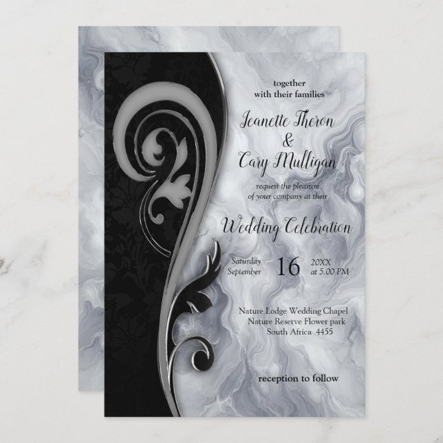 Abstracts Gold on Black & Mixed Marble Textures Invitation (Front/Back)