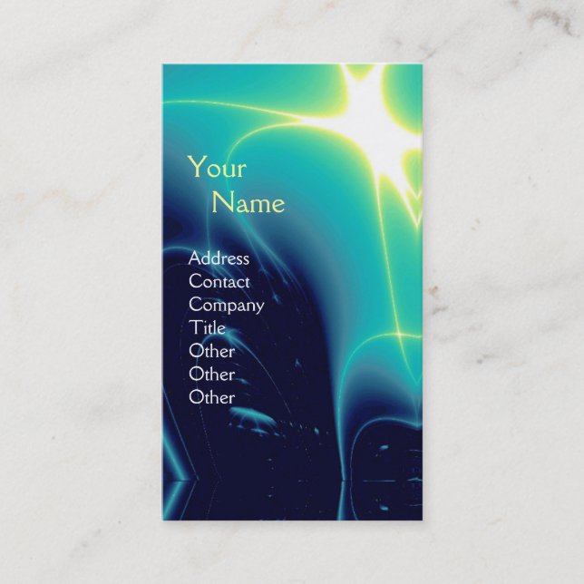 ABSTRAT TEAL,AQUA BLUE LIGHT WAVES MONOGRAM BUSINESS CARD (Front)