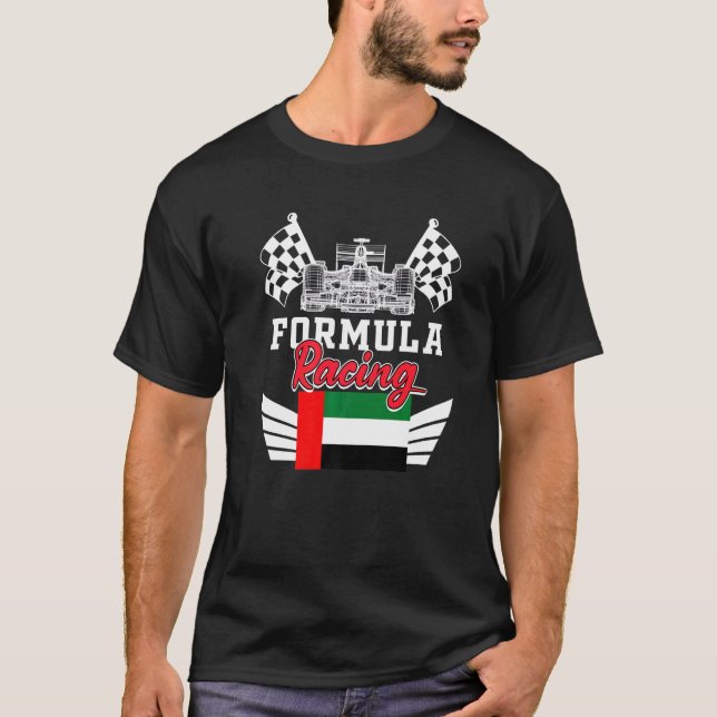 Abu Dhabi Auto Race UAE Flag Formula Racing Car Bl T-Shirt (Front)