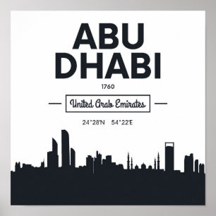 Abu Dhabi   Black and White City Coordinates Poster