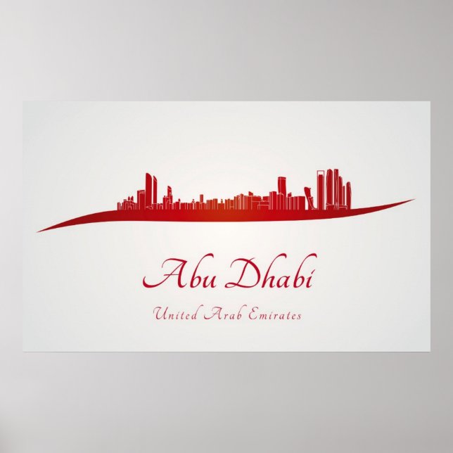 Abu Dhabi skyline in red and gray background Poster (Front)