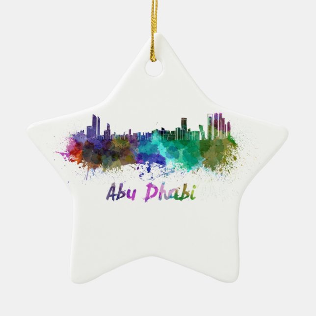 Abu Dhabi skyline in watercolor Ceramic Ornament (Front)